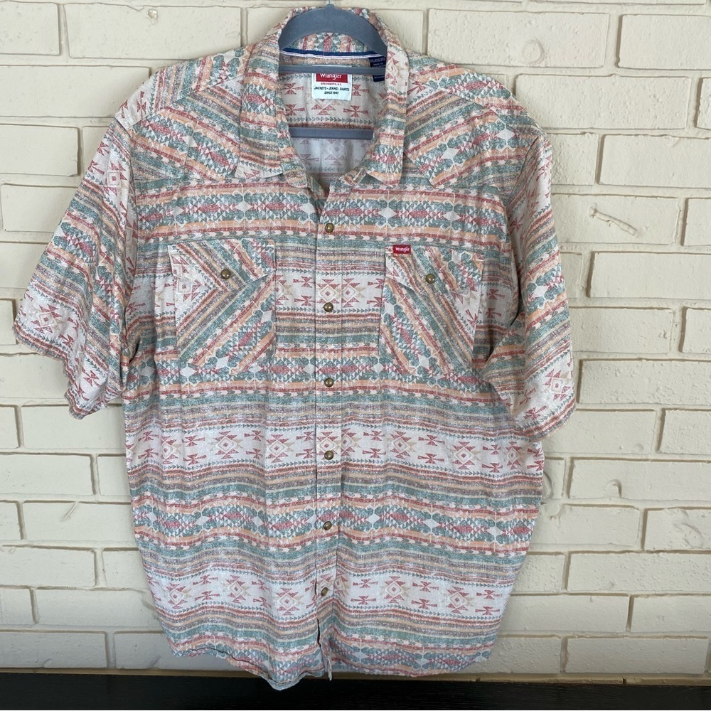 WRANGLER Pearl Snap Aztec Southwestern Navajo Printed Cotton Shirt Mens XXL